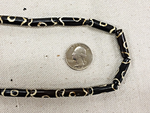 30Pc Batik Natural Bone Tube Spacer Beads, Brown Ivory Cream, Tribal Ethnic Bead Strands BULK-B231 - BeadPrism