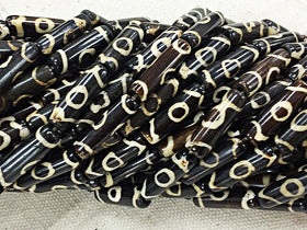 30Pc Batik Natural Bone Tube Spacer Beads, Brown Ivory Cream, Tribal Ethnic Bead Strands BULK-B231 - BeadPrism
