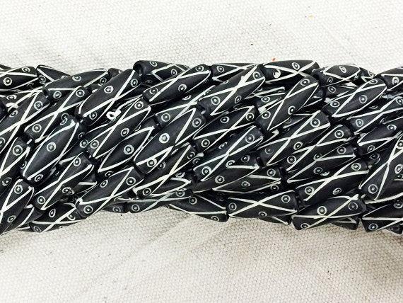 29 Pc Carved Natural Bone Tube Beads Black and White Beads Strands, Tribal Ethnic Spacer Beads - B25 - BeadPrism