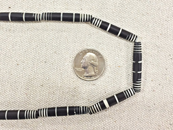 19 Pc Carved Bone Tube Beads, Black and White Spacer Bead Strands, Tribal Ethnic Beads, BULK - B26 - BeadPrism