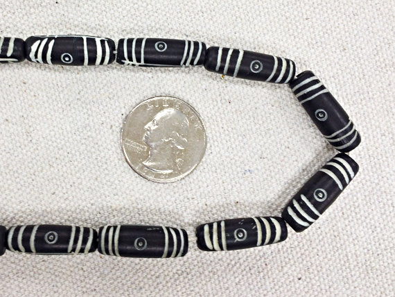 Carved Bone Tube Beads Black & White Natural Bone Spacer Bead Strands, Tribal Ethnic 29 Beads - B24 - BeadPrism