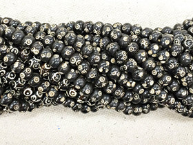 92 Pc Carved Round Bone Beads, Black & White Spacer Bead Strands, Tribal Ethnic Beads, BULK - B333 A - BeadPrism