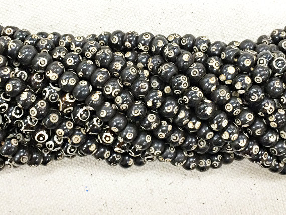 92 Pc Carved Round Bone Beads, Black & White Spacer Bead Strands, Tribal Ethnic Beads, BULK - B333 A - BeadPrism