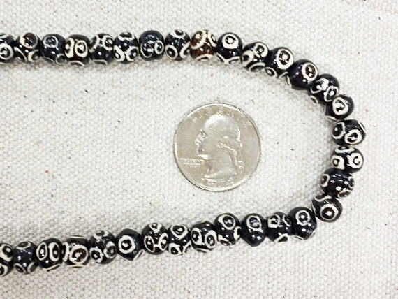 92 Pc Carved Round Bone Beads, Black & White Spacer Bead Strands, Tribal Ethnic Beads, BULK - B333 A - BeadPrism