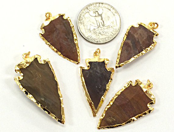 5 Pc  Arrowhead Jasper, Gold Plated Edged, Hand made Pendant 1.4inch-1.7 inch Approx - DP12-AH - BeadPrism