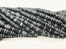Load image into Gallery viewer, 19 Pc Carved Bone Tube Beads Black &amp; White Natural Bone Spacer Bead Strand Tribal Ethnic Beads - B27 - BeadPrism