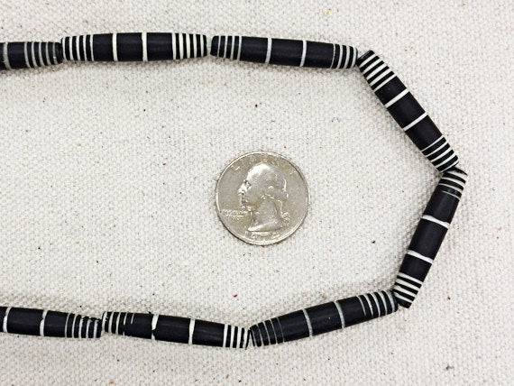 19 Pc Carved Bone Tube Beads Black & White Natural Bone Spacer Bead Strand Tribal Ethnic Beads - B27 - BeadPrism