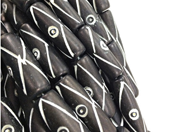 29Pc Carved Natural Bone Tube Spacer Beads Black/White, Tribal Ethnic Bone Bead Strands, BULK-B330 - BeadPrism