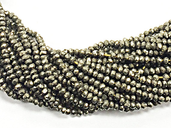 3.3mm Pyrite Faceted Rondelle Gemstones Beads Full Strand 13.5 Inch Silver Grey Black - SPYR103 - BeadPrism