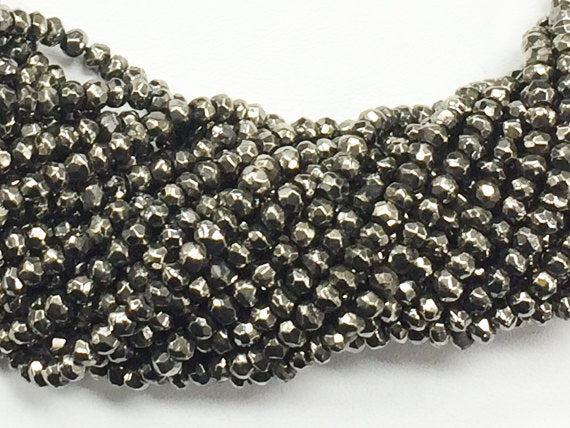 3.3mm Coated Pyrite Faceted Rondelle Gemstones Beads Full Strand 13.5" Silver Grey Black - SPYR104 - BeadPrism