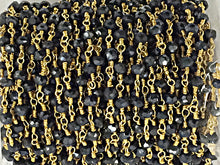 Load image into Gallery viewer, 40% OFF 1 Foot  Mystic Black Spinel 3mm Faceted Gold Plated Wire Wrapped Chain -CHGS17-MS - BeadPrism