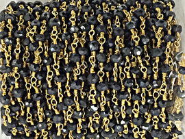 40% OFF 1 Foot  Mystic Black Spinel 3mm Faceted Gold Plated Wire Wrapped Chain -CHGS17-MS - BeadPrism