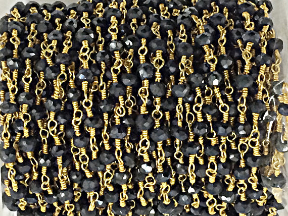 40% OFF 3 Foot  Mystic Black Spinel 3mm Faceted Gold Plated Wire Wrapped Chain -CHGS17-MS - BeadPrism