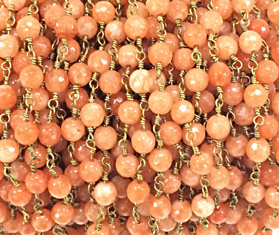 40%OFF 10Ft Coral Jade Faceted Round 6mm Gold Plated Wire, Gemstone Rosary Chain By Foot -Ch175 - BeadPrism