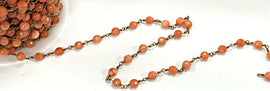 40%OFF 3Ft Coral Jade Faceted Round 6mm Gemstone Rosary Chain by Foot, Gold Plated Wire -Ch175 - BeadPrism