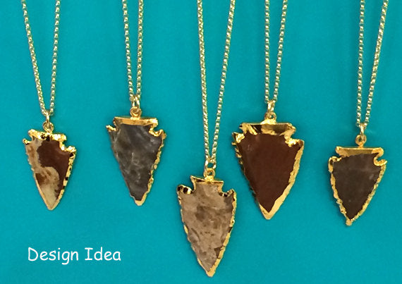 5 Pc  Arrowhead Jasper, Gold Plated Edged, Hand made Pendant 1.4inch-1.7 inch Approx - DP12-AH - BeadPrism