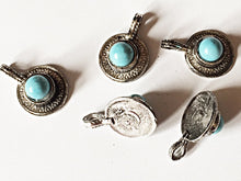 Load image into Gallery viewer, 5 Pc Pewter Turquoise Howlite Coin Pendants Antique Silver Plated Charm 1 Inch,  - PP174 - BeadPrism