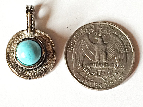 5 Pc Pewter Turquoise Howlite Coin Pendants Antique Silver Plated Charm 1 Inch,  - PP174 - BeadPrism