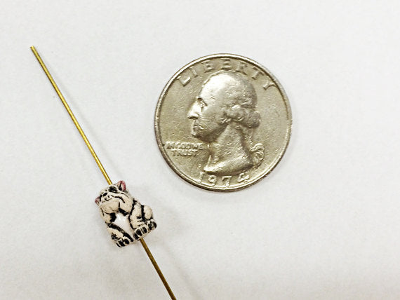 10 Tiny Bulldog Beads, Hand Painted Ceramic Beads, Animal Beads Teeny CBS - 115 - BeadPrism