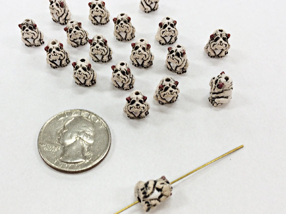10 Tiny Bulldog Beads, Hand Painted Ceramic Beads, Animal Beads Teeny CBS - 115 - BeadPrism