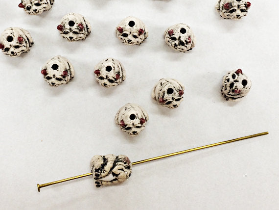 10 Tiny Bulldog Beads, Hand Painted Ceramic Beads, Animal Beads Teeny CBS - 115 - BeadPrism