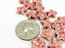 10 Tiny Pink Iris Flower Beads, Hand Painted Ceramic Beads, Teeny CBS - 132 - BeadPrism
