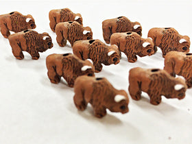 4 Tiny Brown Buffalo Beads, Hand Painted Ceramic Beads, Animal Beads Teeny CBS - 119 - BeadPrism