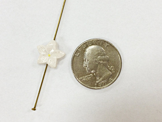 4Pc Small White Iris Flower Hand Painted Ceramic Beads, teeny white flower beads CBS-128 - BeadPrism