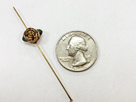 10 Tiny Gold Colored Rose Beads, Hand Painted Ceramic Flower Beads, Teeny CBS - 142 - BeadPrism