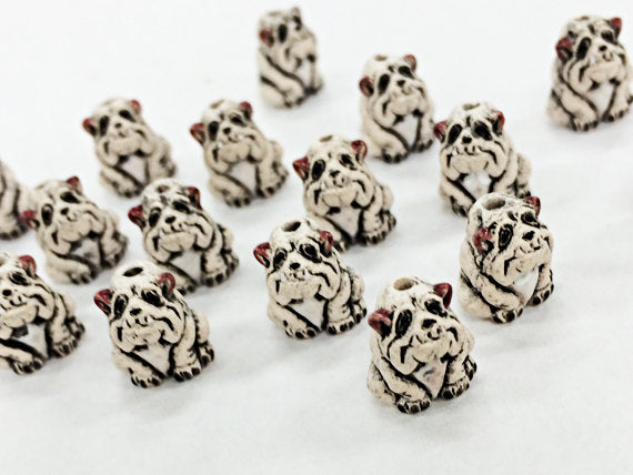 10 Tiny Bulldog Beads, Hand Painted Ceramic Beads, Animal Beads Teeny CBS - 115 - BeadPrism