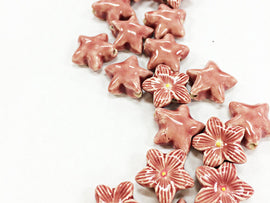10 Tiny Pink Iris Flower Beads, Hand Painted Ceramic Beads, Teeny CBS - 132 - BeadPrism