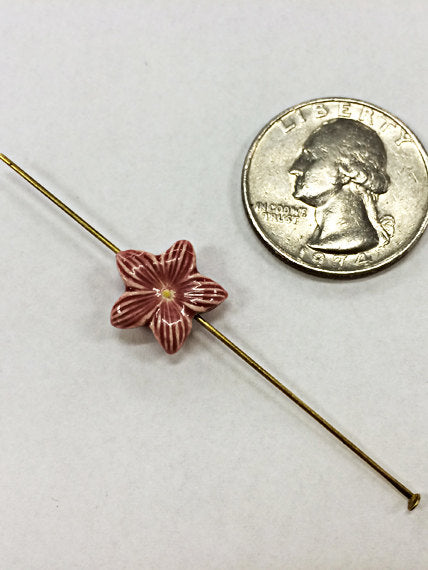 10 Tiny Pink Iris Flower Beads, Hand Painted Ceramic Beads, Teeny CBS - 132 - BeadPrism