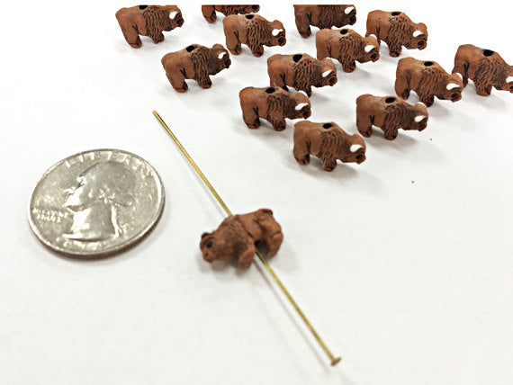 4 Tiny Brown Buffalo Beads, Hand Painted Ceramic Beads, Animal Beads Teeny CBS - 119 - BeadPrism