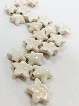 4Pc Small White Iris Flower Hand Painted Ceramic Beads, teeny white flower beads CBS-128 - BeadPrism