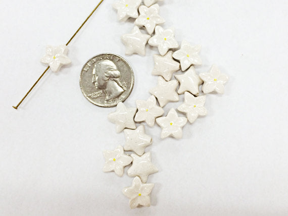 4Pc Small White Iris Flower Hand Painted Ceramic Beads, teeny white flower beads CBS-128 - BeadPrism