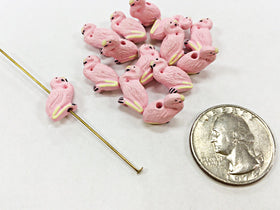 20 Tiny Pink Flamigo Beads, Hand Painted Ceramic Beads, Florida Bird, Teeny CBS - 107 - BeadPrism