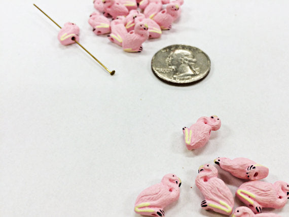 20 Tiny Pink Flamigo Beads, Hand Painted Ceramic Beads, Florida Bird, Teeny CBS - 107 - BeadPrism