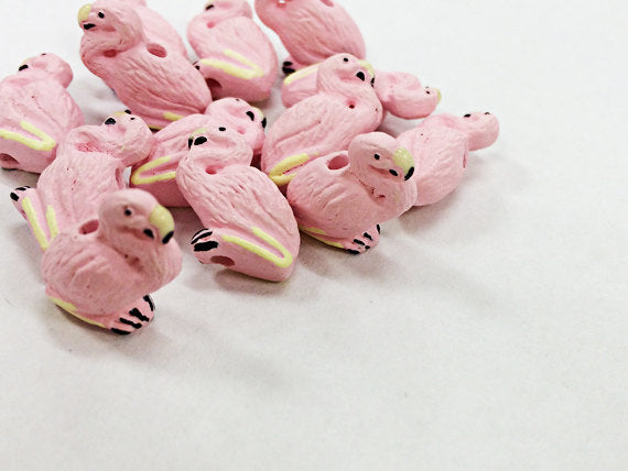 20 Tiny Pink Flamigo Beads, Hand Painted Ceramic Beads, Florida Bird, Teeny CBS - 107 - BeadPrism
