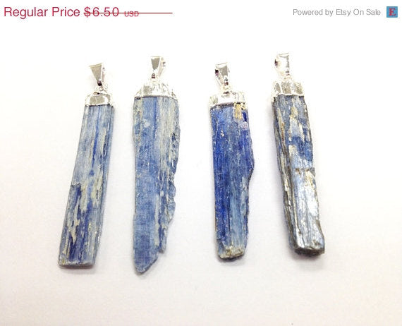 5 Pcs Blue Kyanite Pendant with silver Plated Cap - DP5Kyanite 1 - BeadPrism