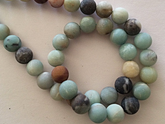 10mm Matte Amazonite Gemstone Round Beads, Full Strand 40 beads, Ocean Blue Gemstone Beads - SAMZ104 - BeadPrism