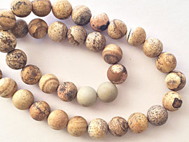 10mm Matte Picture Jasper Round Gemstones Full Strand 38 Beads, Cream Brown Gemstone Beads - SJAS104 - BeadPrism