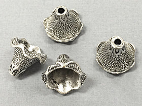 4 Pc Bead Caps, Bead Cones Large Pewter 17mm Clasp Antique Silver BULK Wholesale - PBF012S - BeadPrism