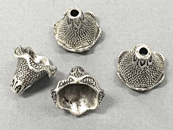 4 Pc Bead Caps, Bead Cones Large Pewter 17mm Clasp Antique Silver BULK Wholesale - PBF012S - BeadPrism