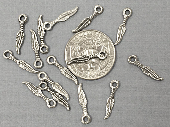 20 Pc Feathers Pewter Small 19mm, .75 Inch Antique Silver BULK Wholesale - PBF017 - BeadPrism