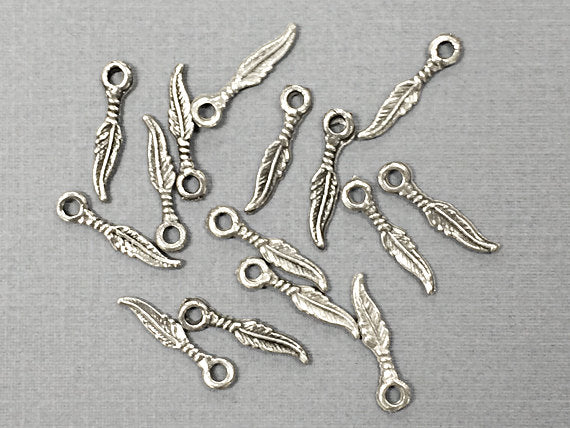 20 Pc Feathers Pewter Small 19mm, .75 Inch Antique Silver BULK Wholesale - PBF017 - BeadPrism