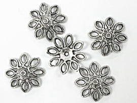 40 Pc Bead Caps, Large Pewter Cap 19mm Antique Silver BULK Wholesale - PBF021 - BeadPrism