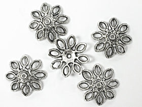 40 Pc Bead Caps, Large Pewter Cap 19mm Antique Silver BULK Wholesale - PBF021 - BeadPrism