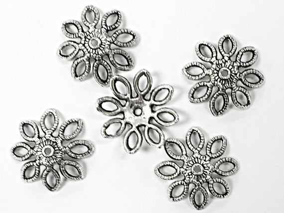 40 Pc Bead Caps, Large Pewter Cap 19mm Antique Silver BULK Wholesale - PBF021 - BeadPrism