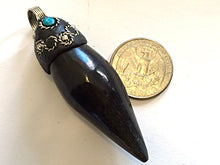 Load image into Gallery viewer, Real Horn Tooth Tusk Horn Pendant Black Silver Chrysoprase Gemstone  3 Inch - TP132D - BeadPrism