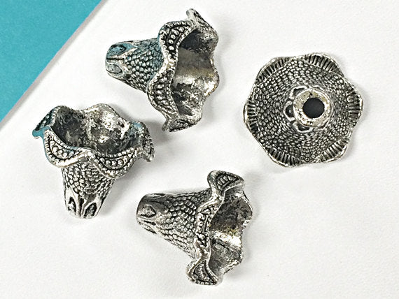 4 Pc Bead Caps, Bead Cones Large Pewter 17mm Clasp Antique Silver BULK Wholesale - PBF012S - BeadPrism